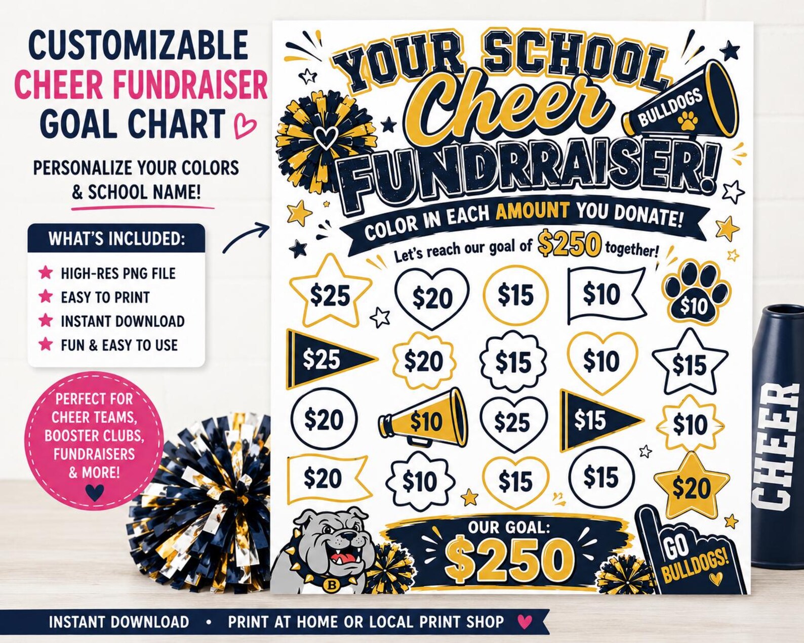Personalized Cheer Fundraiser Goal Chart | School Colors, Team Name ...