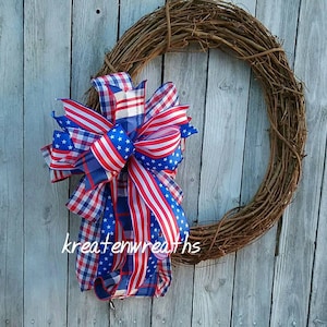 Patriotic bow, Red White Blue Bow, Patriotic Wreath Bow, Summer Bow,July 4th Decor,Patriotic Lantern Bow, Farmhouse Patriotic July 4th Decor