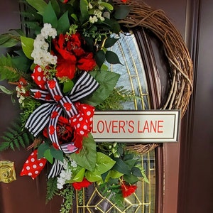 Valentines Wreath Lovers Lane Valentines Grapevine Floral Wreath with Bow and Peony Stems Red White Black Valentines Door Decor Winter Wreat