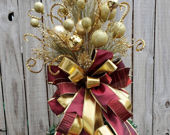 Elegant Christmas Tree Topper 360 Degrees View Red and Gold - Etsy