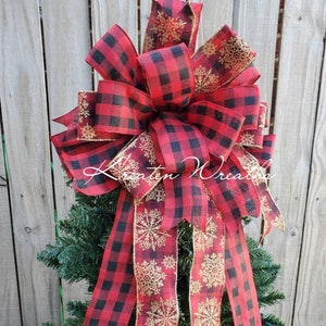 Büffel kariert Weihnachtsbaum Topper Schleife Laterne Banister Outdoor Kranz Briefkasten Briefkasten Rot Schwarz Gold Büffel Kariert Weihnachten Schleife Dekor