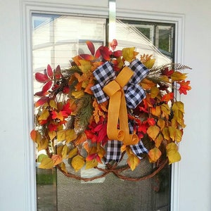 White Pumpkin Fall Greenery Wreath Autumn Door Wreath Harvest Etsy