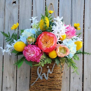 A Burst of Sunshine Summer Lemon Hi Floral Door Hanger Basket Spring Summer Lemon Wreath Lemon Decor Welcome Wreath Frontdoor Door Hanger image 1