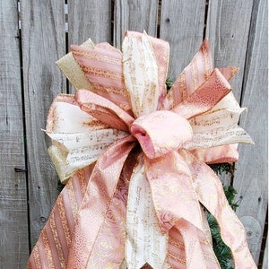 Christmas Tree Topper Bow Pink Gold Sparkle Christmas Music Note Bow Pink and Gold Holiday Tree Decor Blush Pink Tree Topper Rose Gold Bow