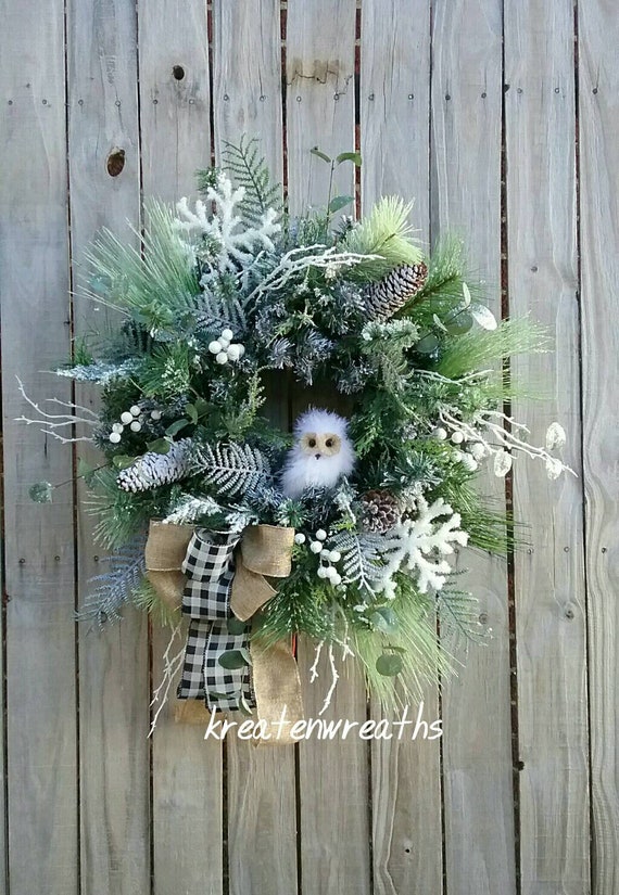 Farmhouse Christmas Owl Wreath Winter Owl Wreath Christmas Owl | Etsy