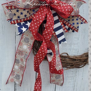 July 4th Lantern Bow Independence Day Bow for Wreath Lantern Stairway Patriotic Wreath Bow Star and Stripe Wreath Bow Red White Blue Decor