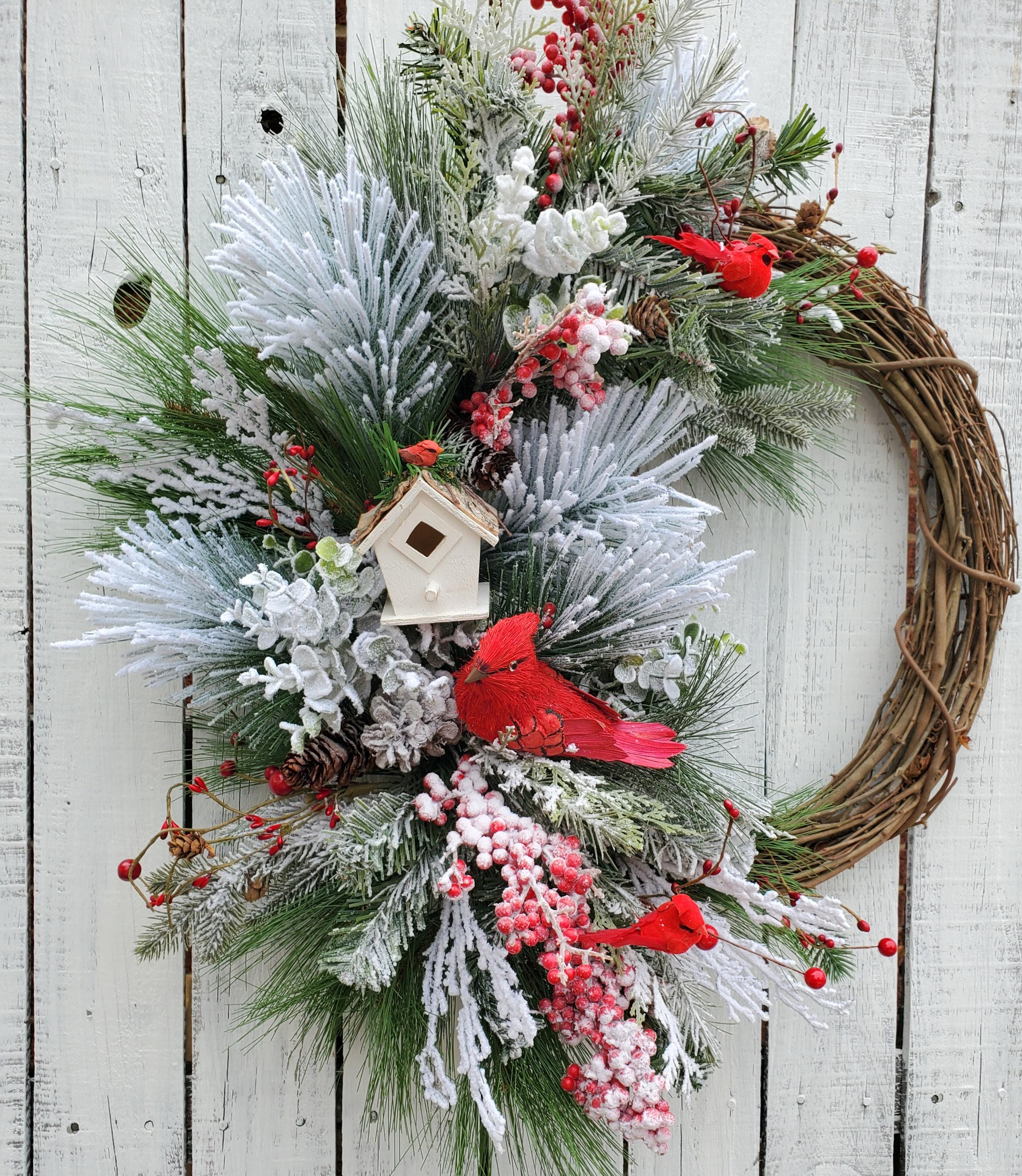 Winter Cardinal Wreath Christmas Cardinal Door Wreath With Bird