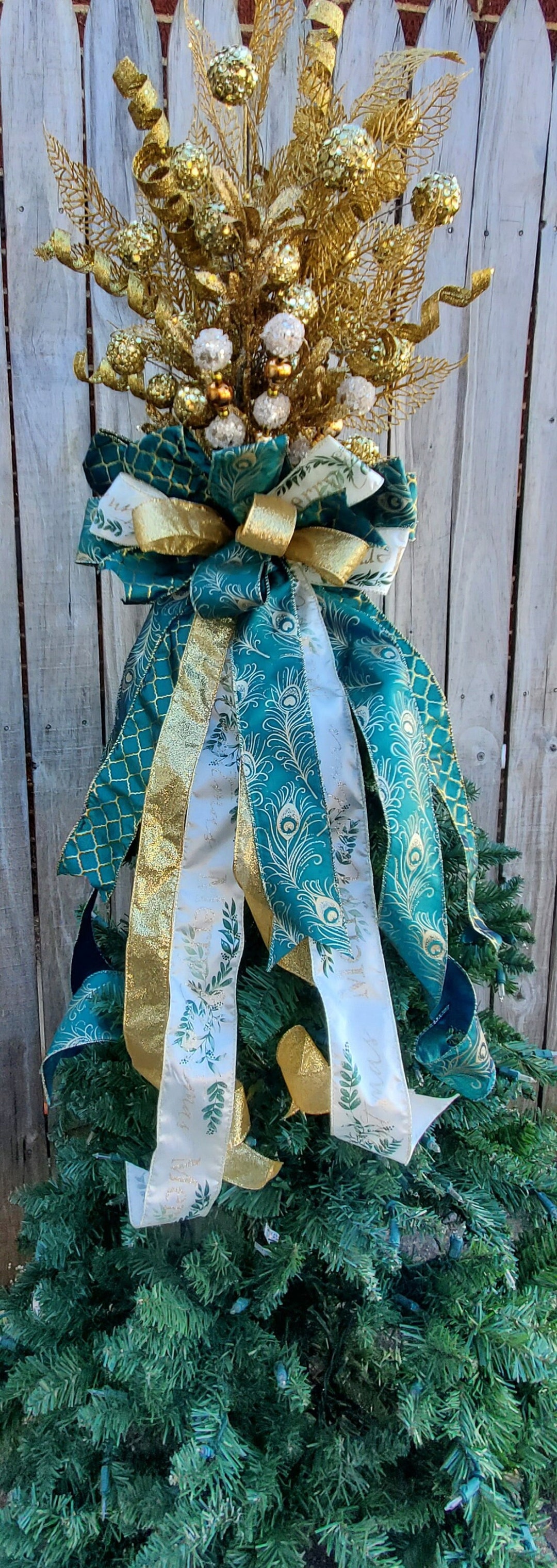 Elegant Peacock Christmas Tree Topper 360 Degrees View Merry Christmas