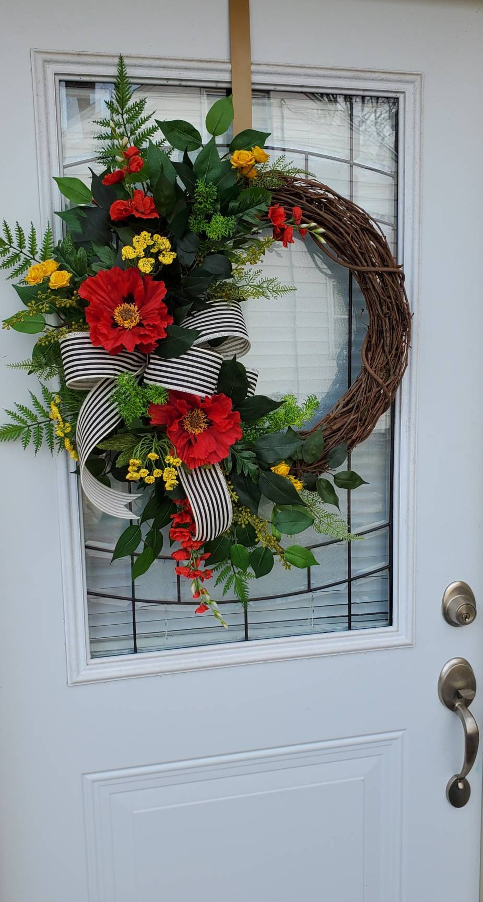 Spring Summer Door Wreath Red and Yellow Large Poppy Frontdoor - Etsy