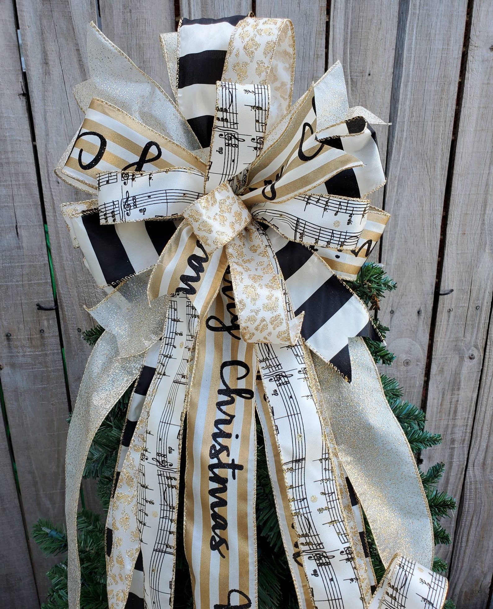 Elegant Black Gold Music Note Christmas Tree Topper Bow Black Etsy