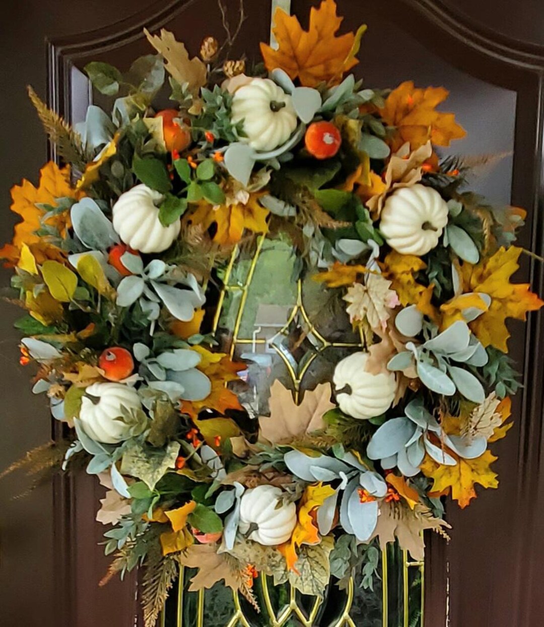 Fall White Pumpkin Wreath Thanksgiving Wreath With White Pumpkins and ...