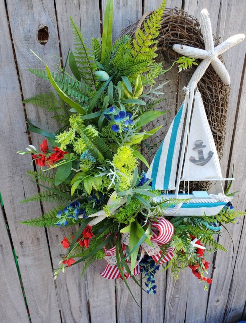 Nautical Summer Coastal Ship Beach Wreath With Star Fish Beach House ...