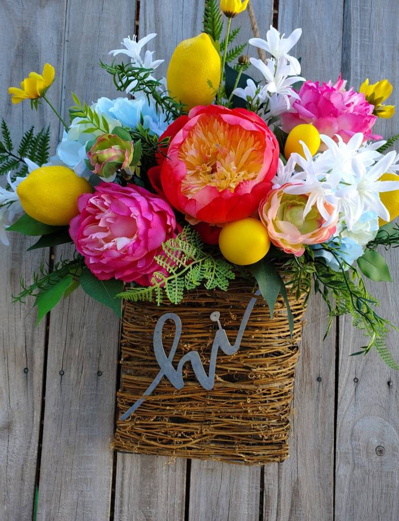 A Burst of Sunshine Summer Lemon Hi Floral Door Hanger Basket Spring Summer Lemon Wreath Lemon Decor Welcome Wreath Frontdoor Door Hanger image 9