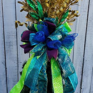 Elegant Peacock Christmas Tree Topper 360 Degrees View Christmas Tree Topper Teal Purple Green and Gold Christmas Tree Topper Peacock Decor