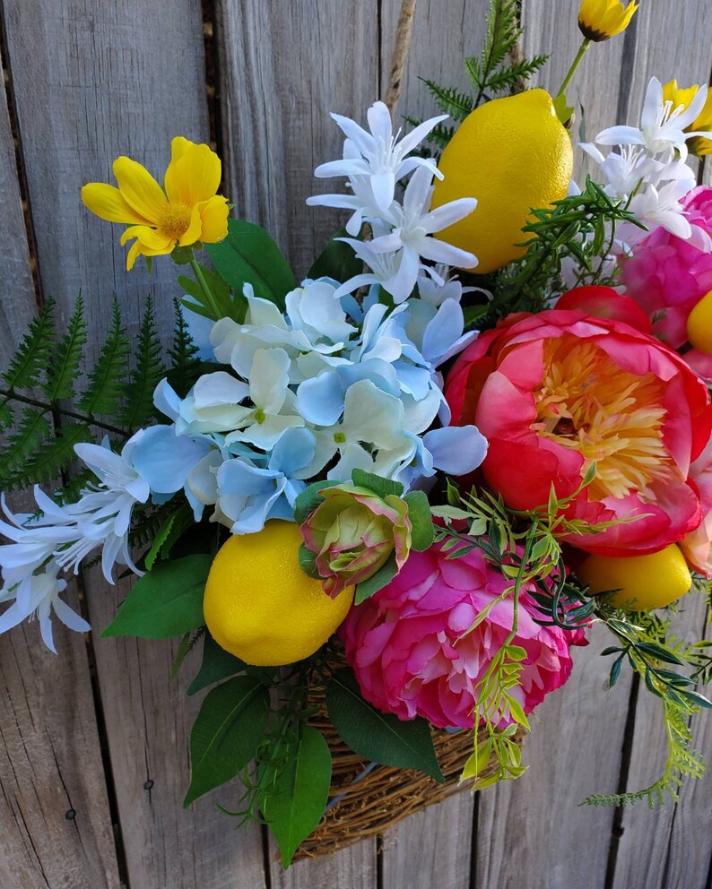 A Burst of Sunshine Summer Lemon Hi Floral Door Hanger Basket Spring Summer Lemon Wreath Lemon Decor Welcome Wreath Frontdoor Door Hanger image 7