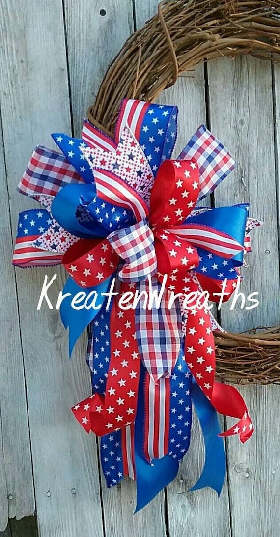 Patriotic bow, Red White Blue Bow, Patriotic Wreath Bow, Summer Bow,July 4th Decor,Patriotic Lantern Bow, Farmhouse Patriotic July 4th Decor