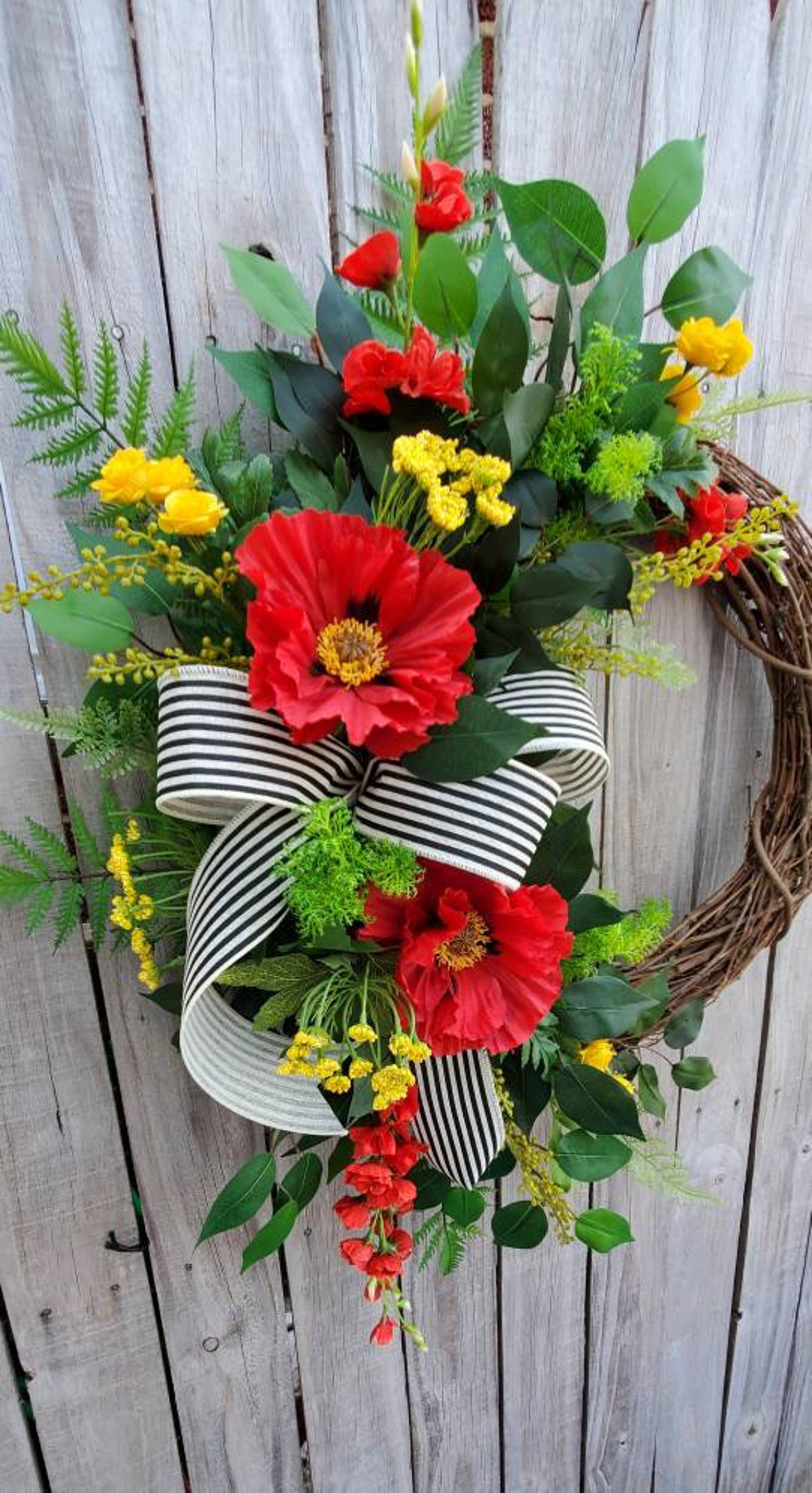 Spring Summer Door Wreath Red and Yellow Large Poppy Frontdoor - Etsy