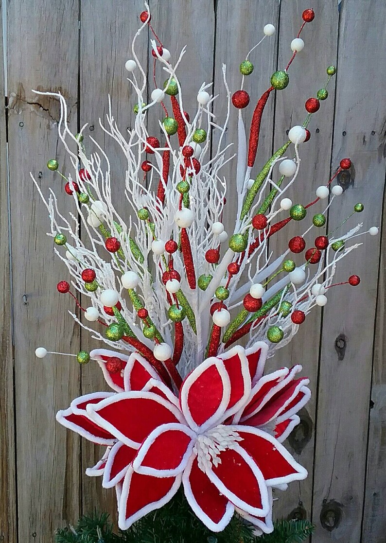 Christmas Tree Topper 360 Degrees View Poinsettia Tree Topper Etsy