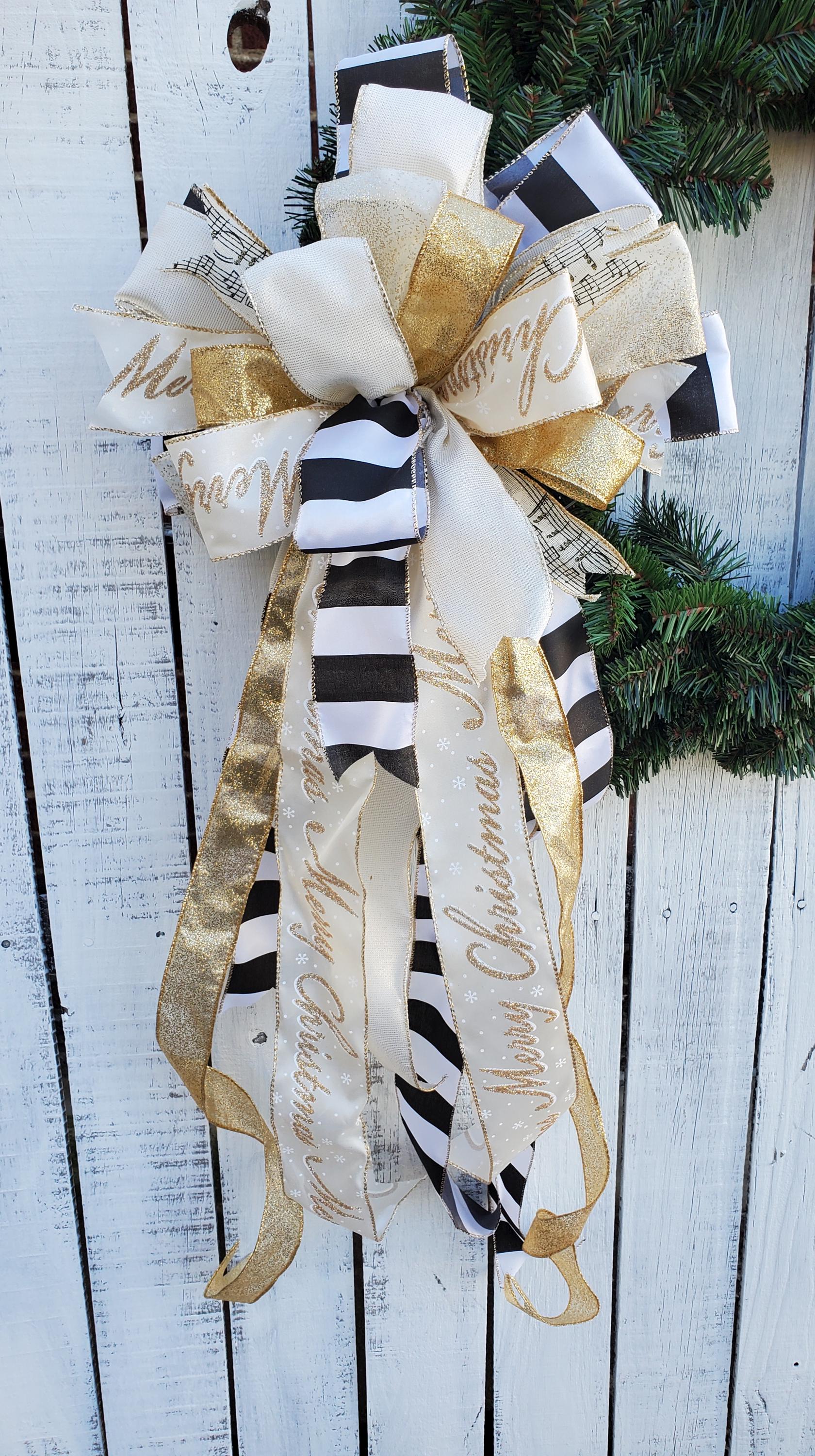 Christmas Tree Topper Elegant Black Gold Music Note Christmas Tree Topper Bow Black and Gold Tree Decor Tree Topper Bow  Christmas Tree Bow