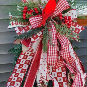 Rustic Christmas Tree Topper Bow Cardinal Tree Topper Christmas Tree Bow Rustic Cardinal Christmas Decor Wreath Bow Cardinal Winter Tree Dec image 2