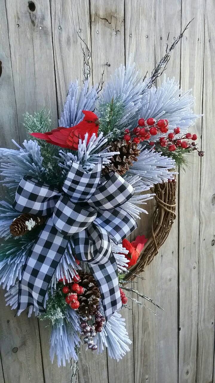 Cardinal Christmas Wreath Farmhouse Winter Cardinal Flock | Etsy