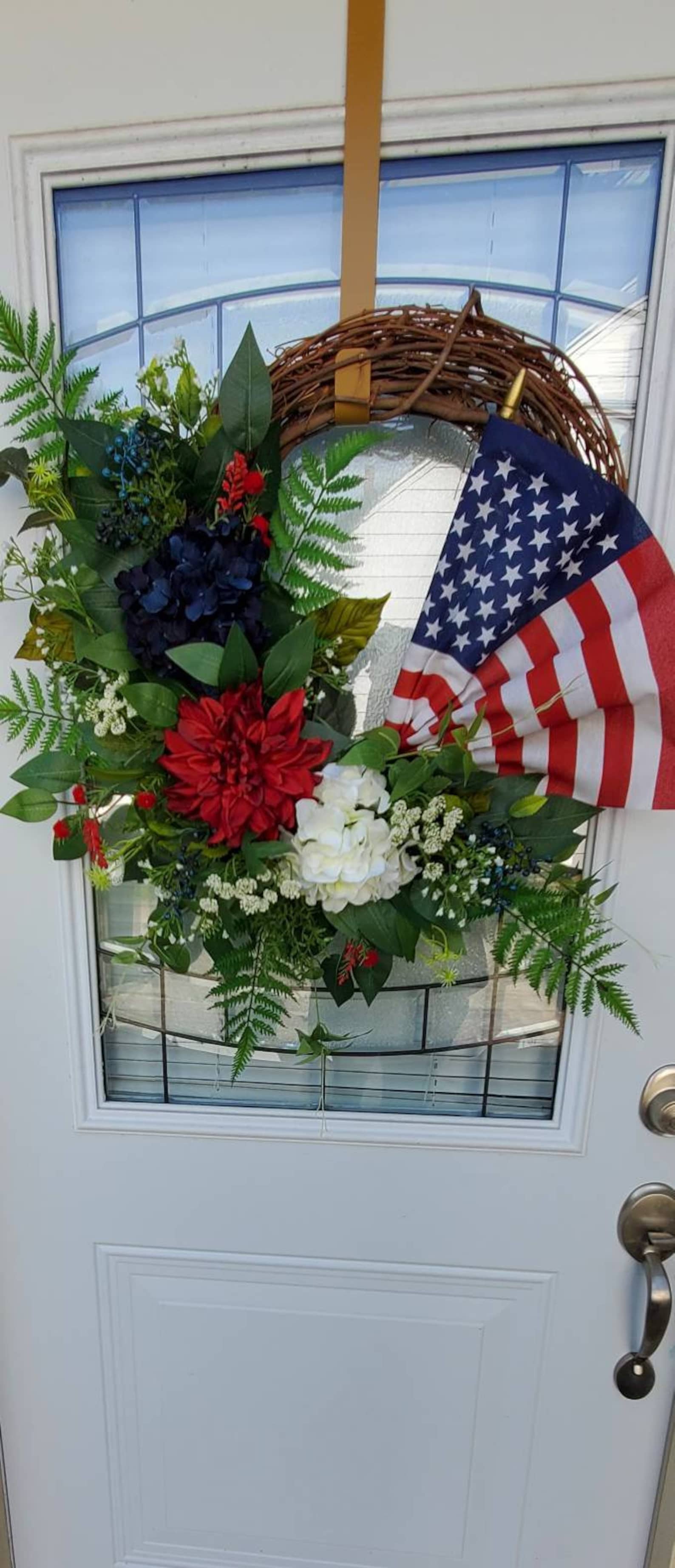 Patriotic American Flag Wreath 4th of July Spring Summer Grapevine ...