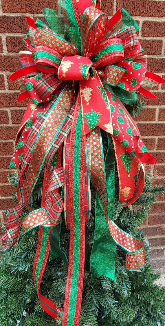 Traditionelle Weihnachtsbaumspitze Schleife Rot, Weiß und Grün Schleife Laterne Geländer Türkranz Briefkasten Weihnachten Schleife Deko
