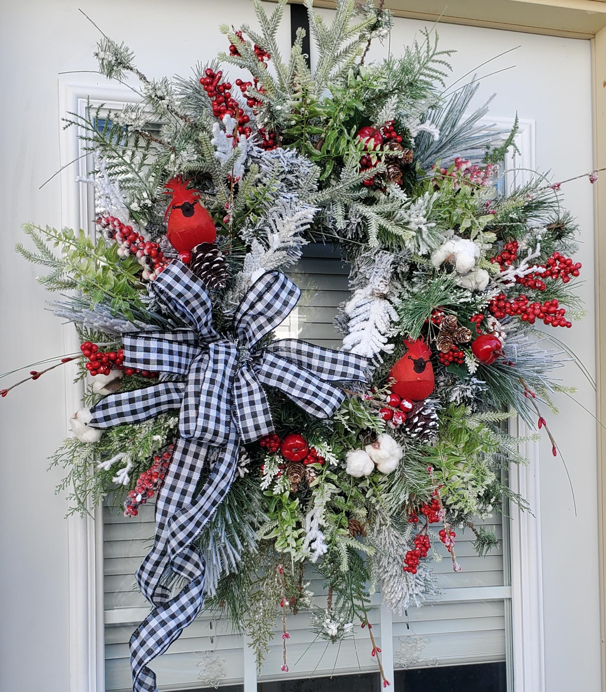 Flocked Winter Pine Wreath Rustic Farmhouse Christmas Wreath With ...