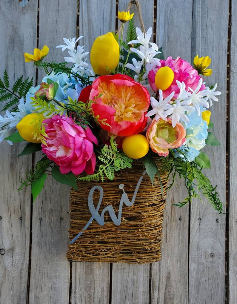 A Burst of Sunshine Summer Lemon Hi Floral Door Hanger Basket Spring Summer Lemon Wreath Lemon Decor Welcome Wreath Frontdoor Door Hanger image 6