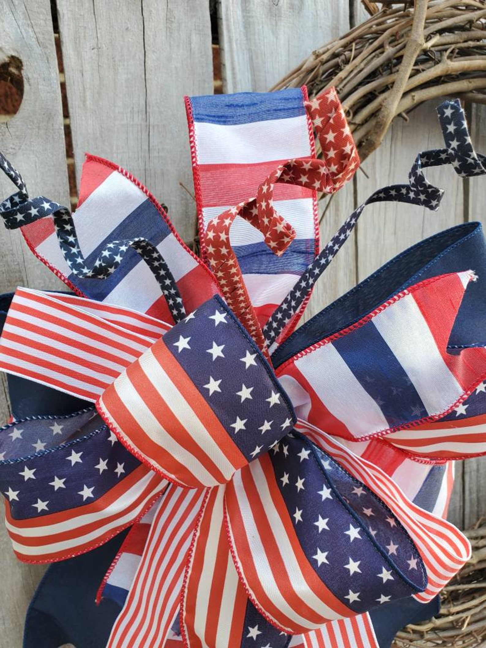 Patriotic Collection - Patriotic, Bow, Patriotic Bow, Wreath Bow, Large Bow, Mailbox Bow, Gift Bow, Bows, Decor, Yard Decor - UK