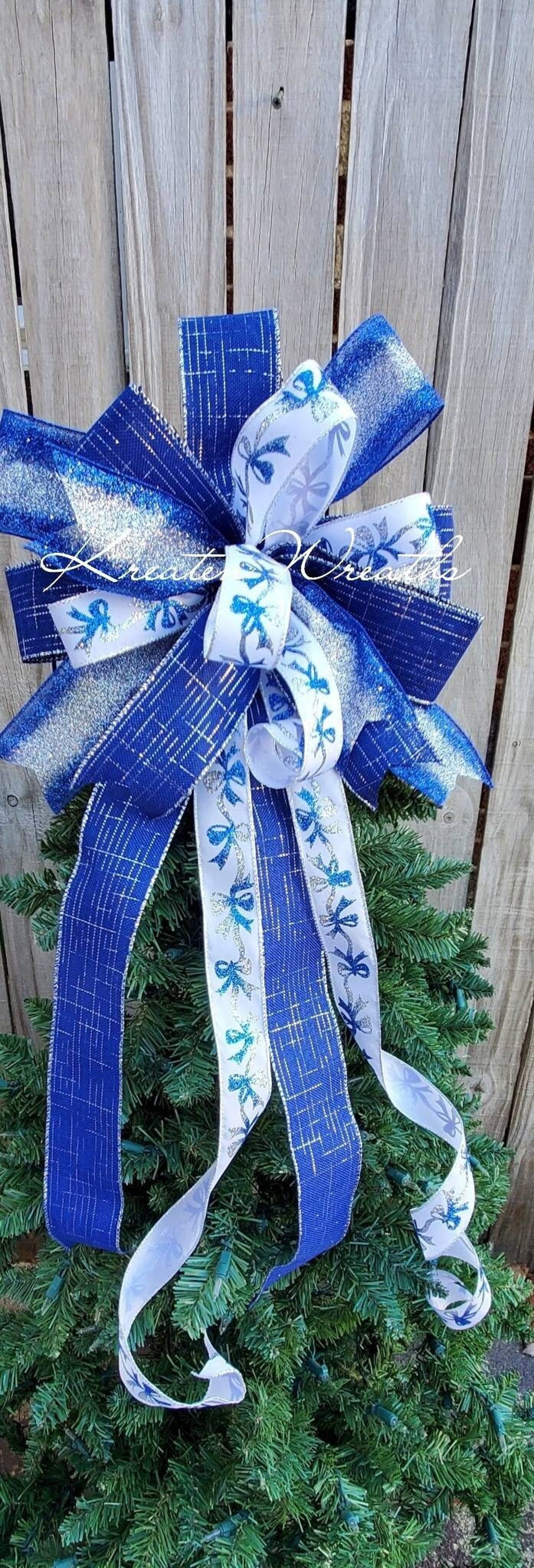 Christmas Tree Topper Bow Elegant Blue Silver and White Etsy
