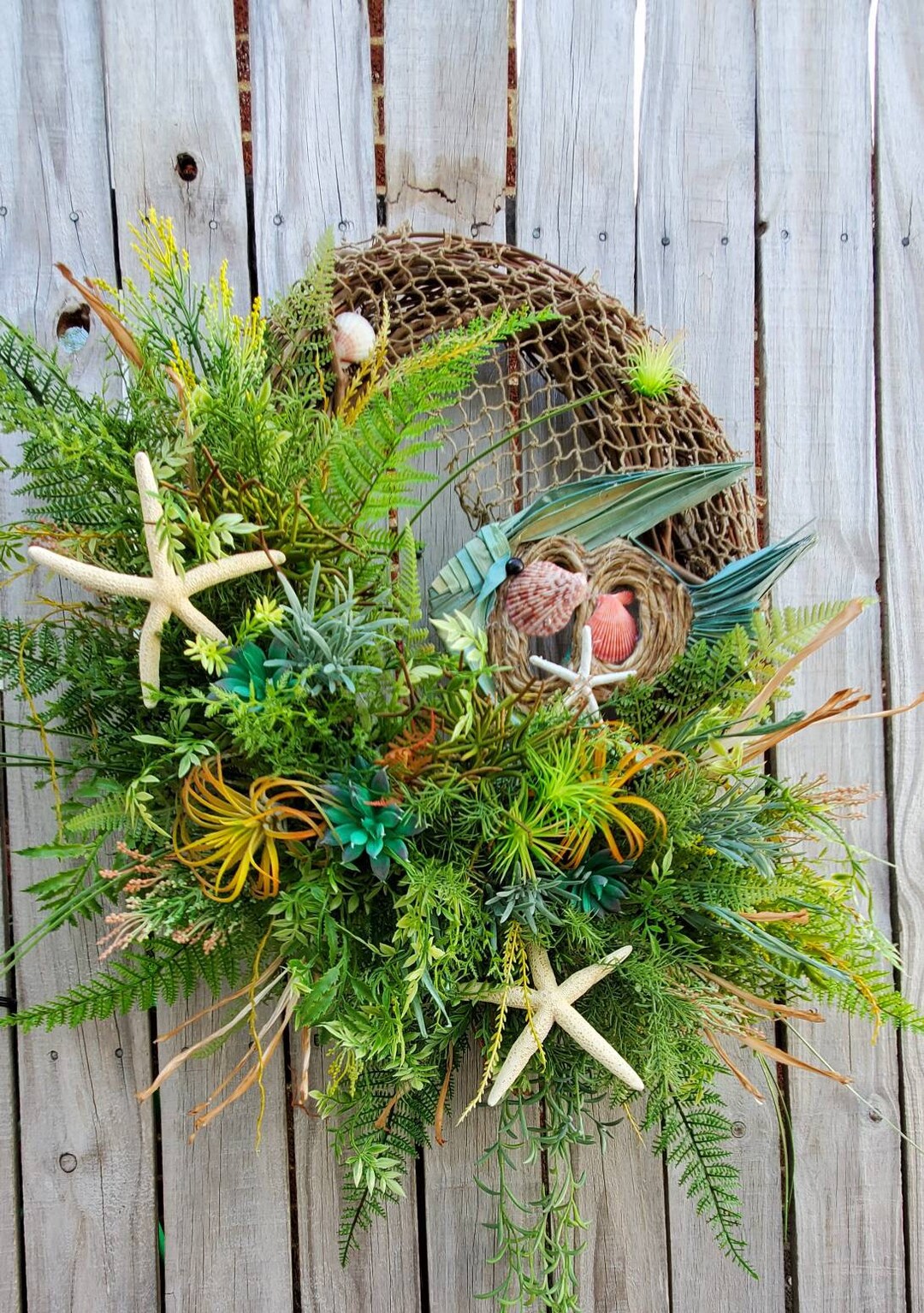 Nautical Cactus Summer Coastal Beach Wreath With Shell Colorful Aquatic ...