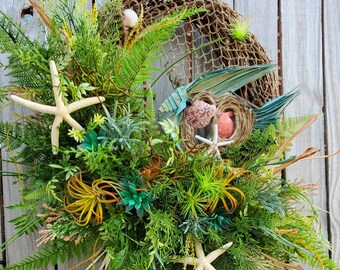 Nautical Cactus Summer Coastal Beach Wreath with Shell Colorful Aquatic Fish Beach House Wreath Star Fish Coral Reefs Tropical Summer Decor
