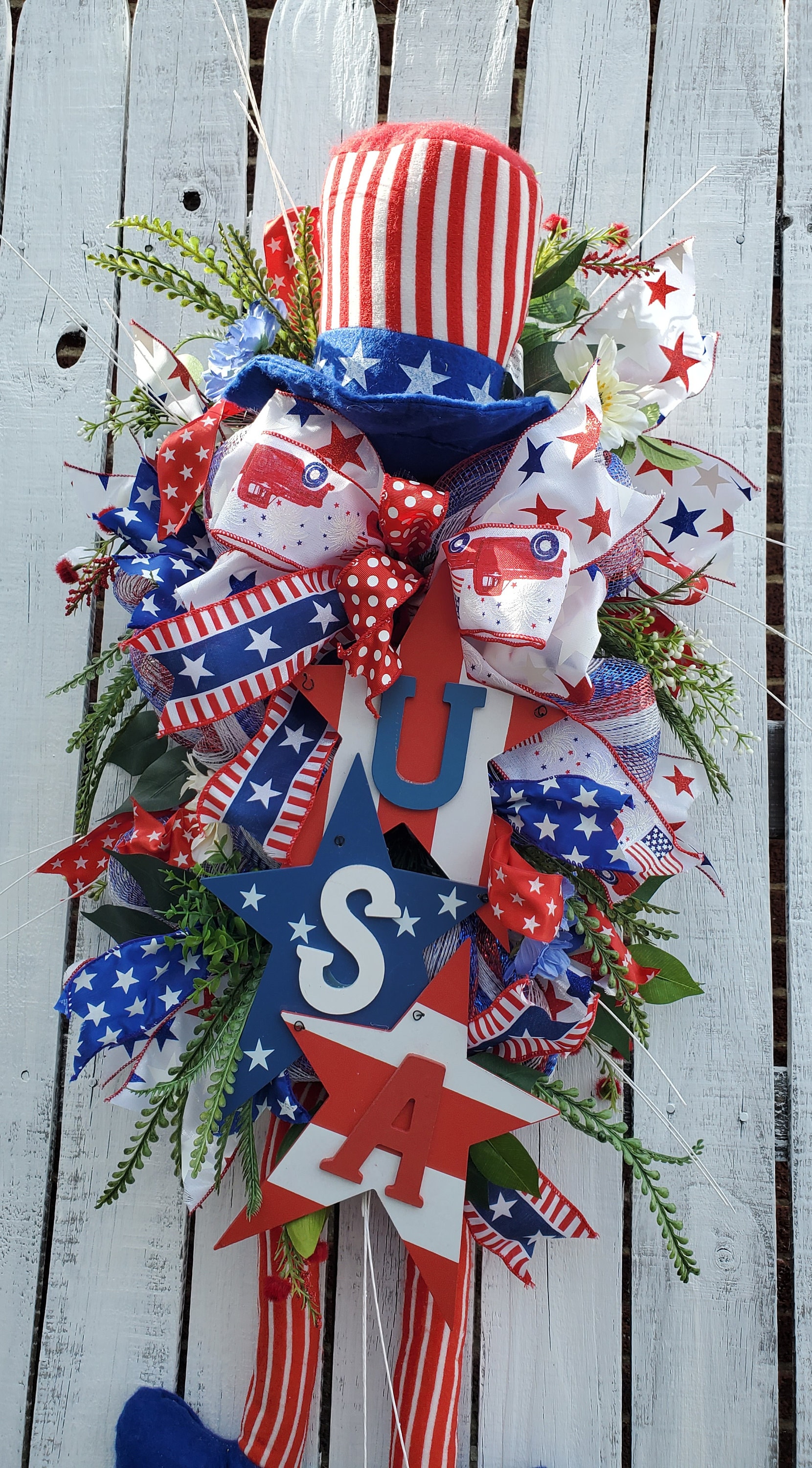 Patriotic Wreath Uncle Sam American Flag Wreath USA Summer Wreath Memorial  Day Wreath Red White and Blue Door Swag 4th of July Swag Everyday - Etsy