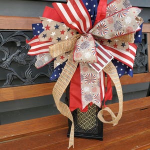 Patriotic Lantern  Summer Bow Red White Blue Summer Star and Stripe Patriotic Wreath Bow July 4th Porch Decor Patriotic July 4th Home Decor