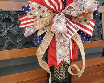 Patriotic Lantern  Summer Bow Red White Blue Summer Star and Stripe Patriotic Wreath Bow July 4th Porch Decor Patriotic July 4th Home Decor