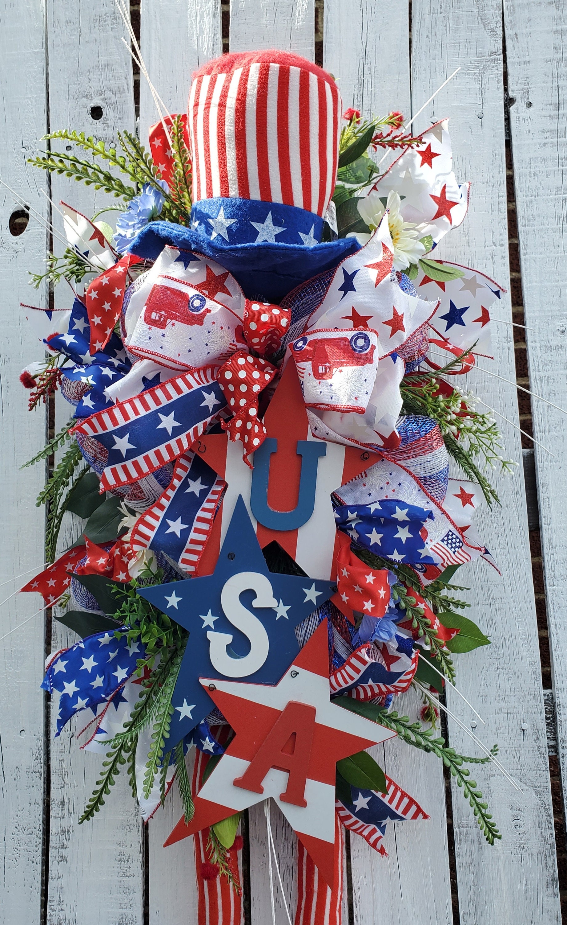 Patriotic Wreath Uncle Sam American Flag Wreath USA Summer Wreath