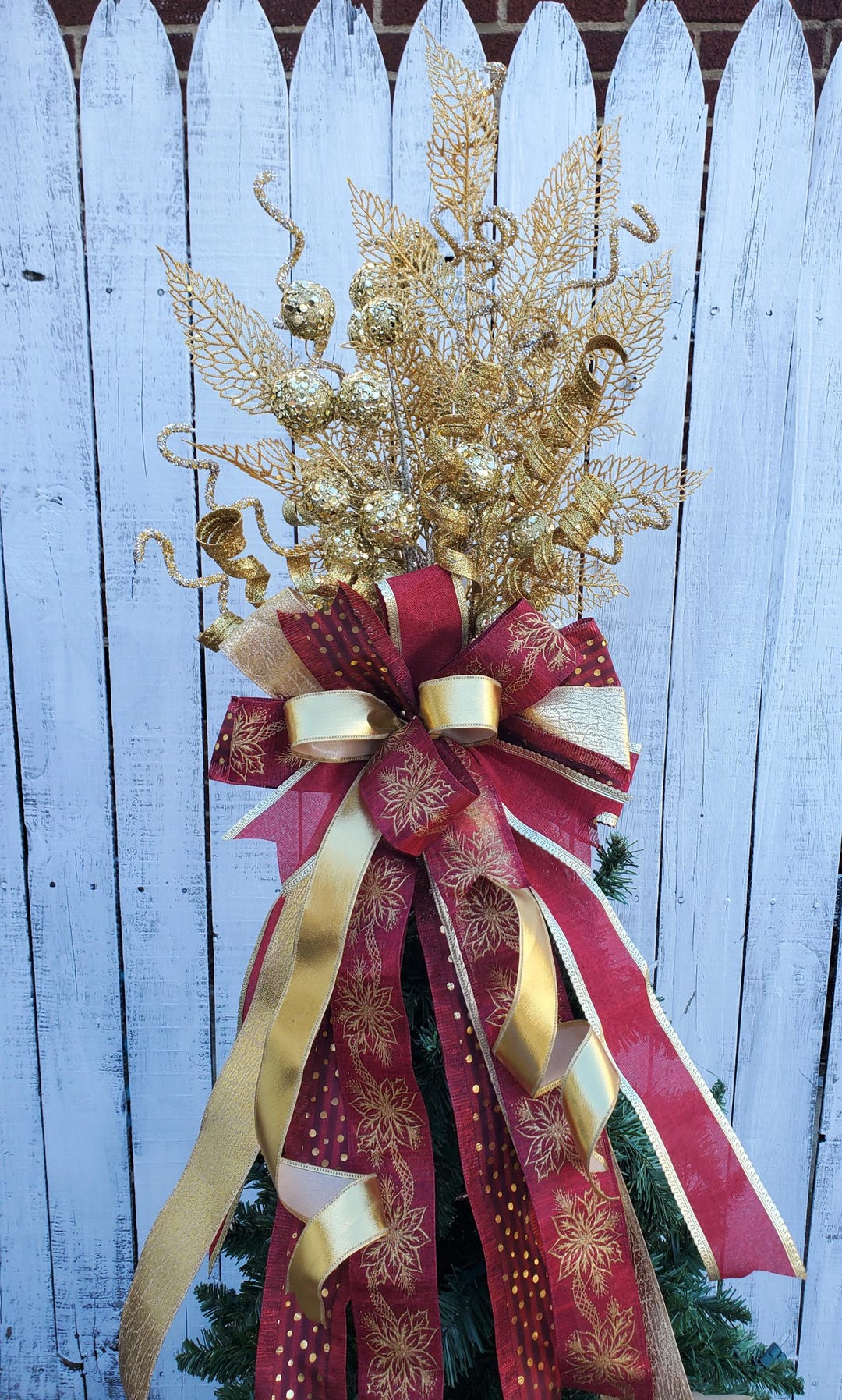 Elegant Christmas Tree Topper Red and Gold Christmas Tree Topper ...