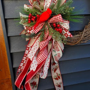 Rustic Christmas Tree Topper Bow Cardinal Tree Topper Christmas Tree Bow Rustic Cardinal Christmas Decor Wreath Bow Cardinal Winter Tree Dec image 5