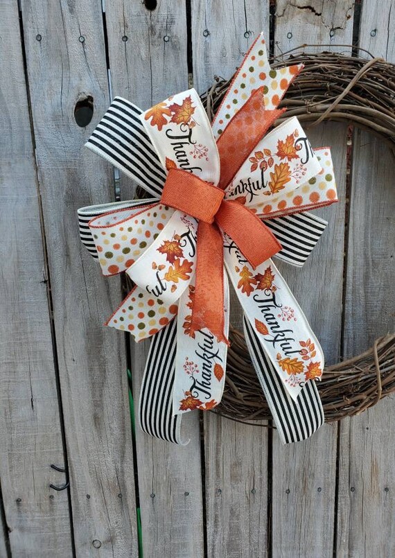 Orange Bow LANGFON Large Thanksgiving Wreath Bow - Fall Velvet Pumpkin For Autumn Front Door, Indoor Outdoor Tree Topper, Harvest Decoration Supplies Fall Bows For Wreaths Outdoor