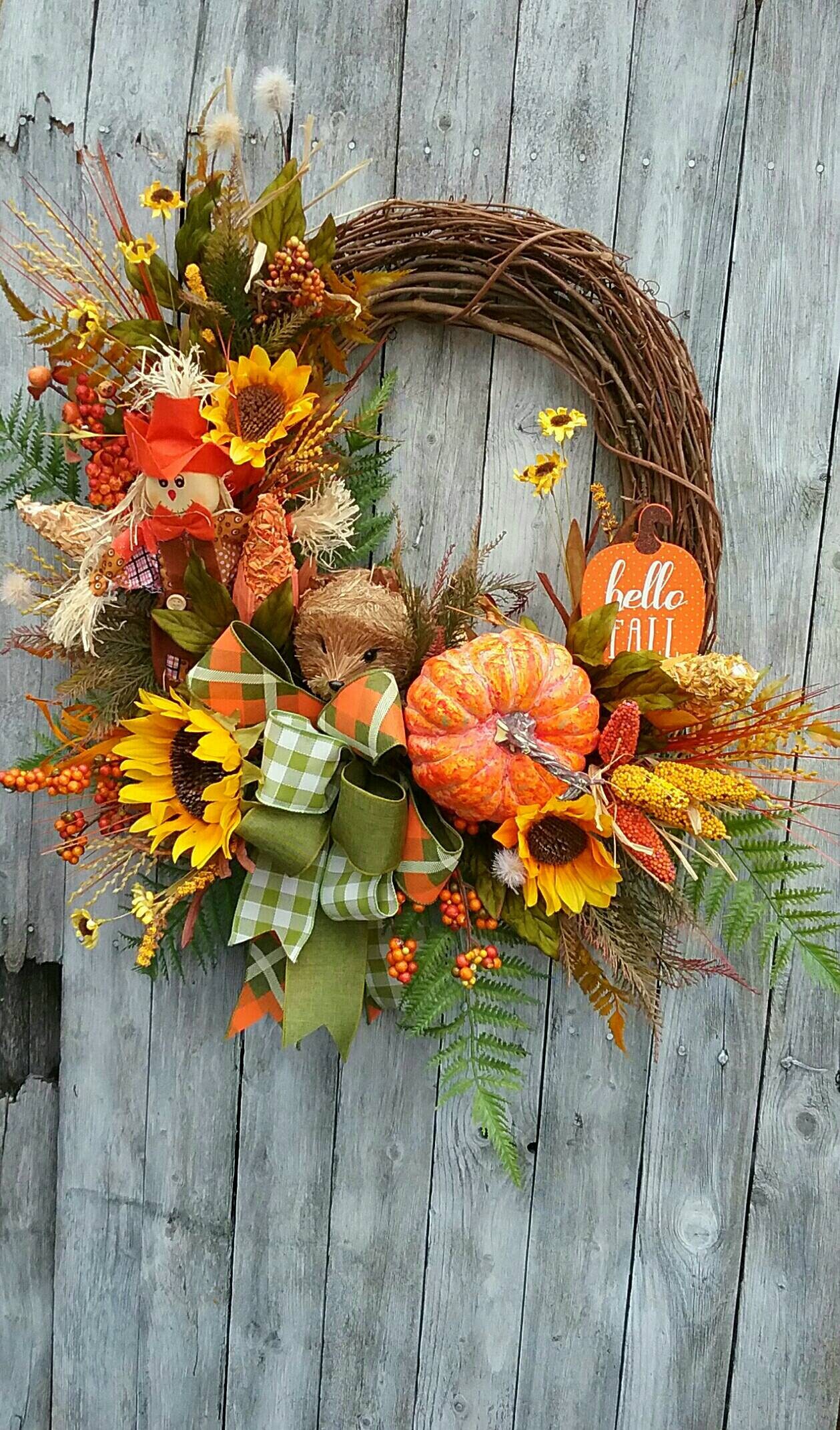 Pumpkin Harvest Fall Wreath Scarecrow Wreath Autumn Door | Etsy