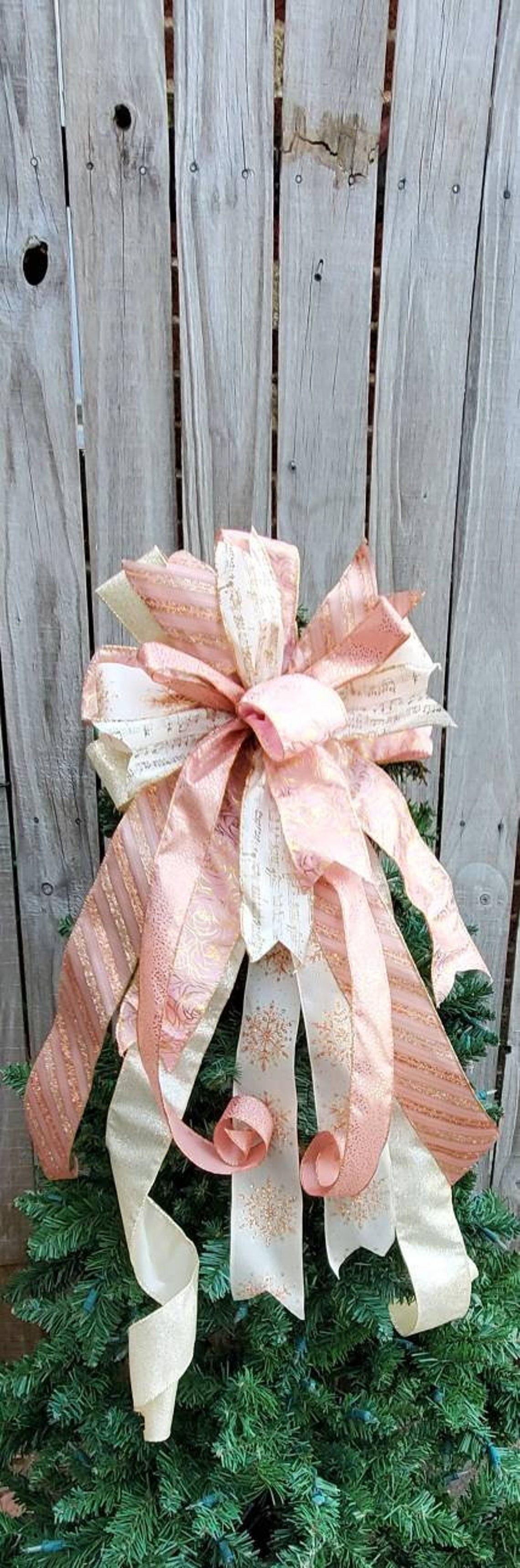 Large Pink Tree Topper Christmas Tree Topper Bow Pink Gold Sparkle Christmas Music Note Bow ...