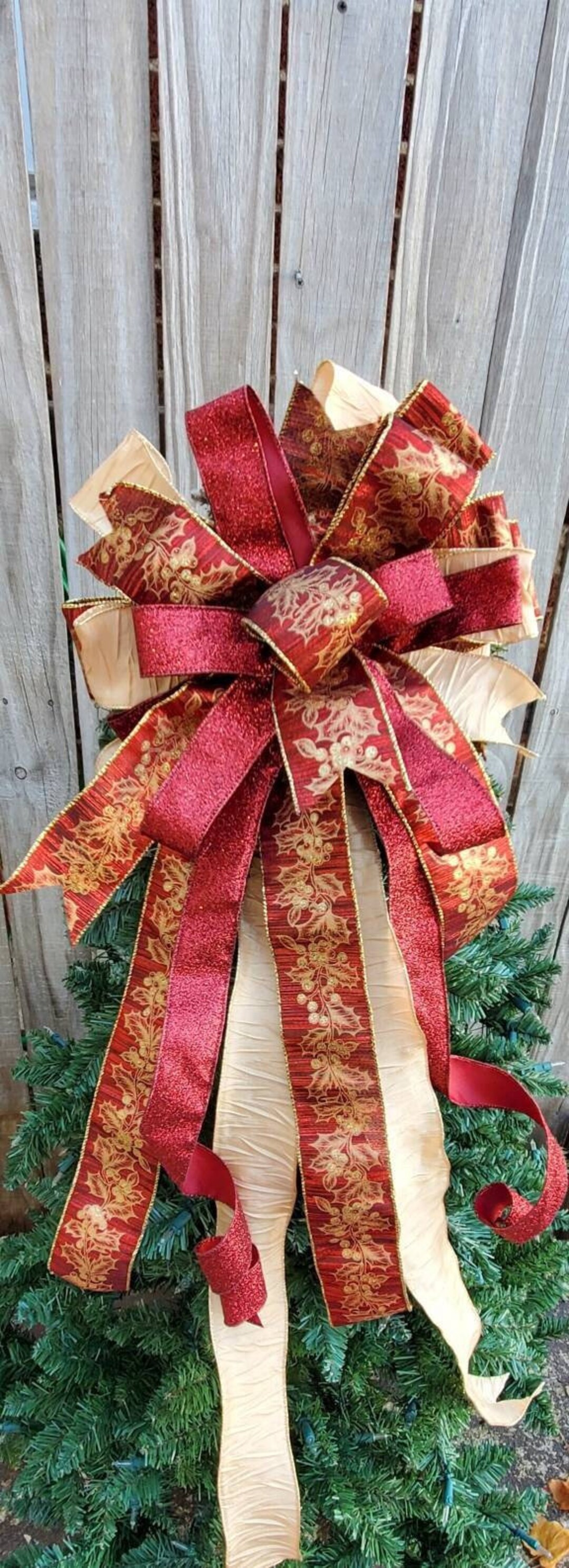 Elegant Christmas Tree Topper Bow Red and Gold Christmas Tree Etsy