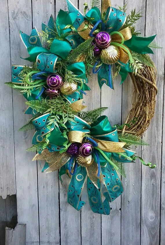 Grapevine Christmas Wreath Peacock Christmas Wreath Peacock Etsy