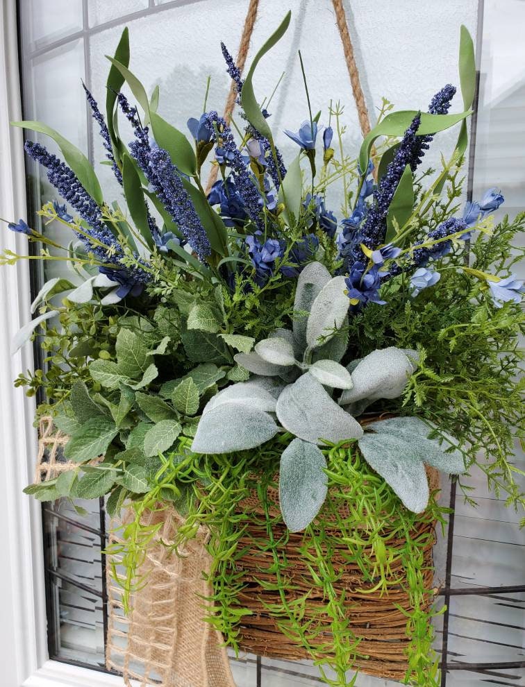 Lavender Herb Hanger Basket with Burlap Bow Greenery Door Etsy