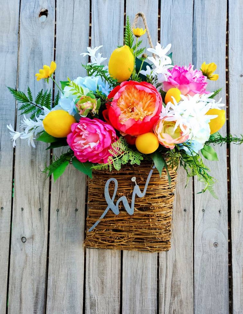 A Burst of Sunshine Summer Lemon Hi Floral Door Hanger Basket Spring Summer Lemon Wreath Lemon Decor Welcome Wreath Frontdoor Door Hanger image 5