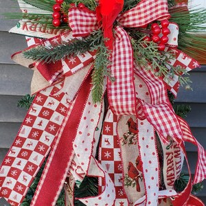 Rustic Christmas Tree Topper Bow Cardinal Tree Topper Christmas Tree Bow Rustic Cardinal Christmas Decor Wreath Bow Cardinal Winter Tree Dec image 1