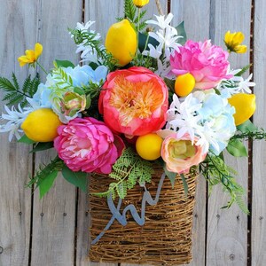 A Burst of Sunshine Summer Lemon Hi Floral Door Hanger Basket Spring Summer Lemon Wreath Lemon Decor Welcome Wreath Frontdoor Door Hanger image 2