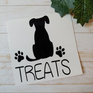 Décalcomanie en vinyle pour pot de friandises pour chien * UNIQUEMENT * Sticker personnalisé découpé avec des matrices, décoration d'intérieur, friandises pour animaux de compagnie, idée cadeau pour les amoureux des chiens, pour toutou