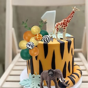 8pcs Jungle Animal Cake Toppers Wild Theme Birthday Party Decorations